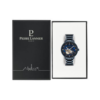 Montre PIERRE LANNIER trio homme automatique, bracelet acier bleu
