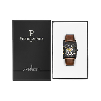 Montre PIERRE LANNIER hector homme automatique, bracelet cuir brun