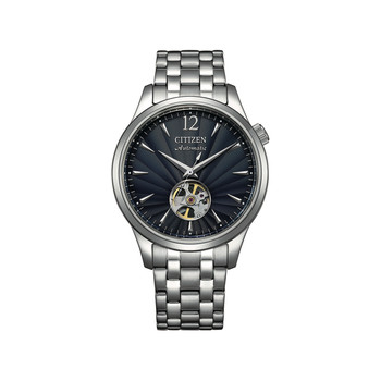 Montre CITIZEN platform homme mecanique, bracelet acier inoxydable gris argent
