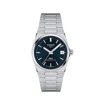 Montre TISSOT T-CLASSIC PRX POWERMATIC 80 mixte automatique cadran bleu bracelet acier inoxydable
