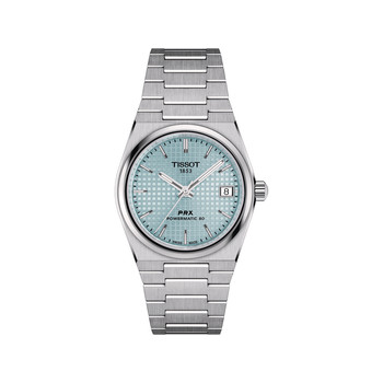 Montre TISSOT T-CLASSIC PRX POWERMATIC homme automatique, cadran belu clair bracelet acier inoxydable