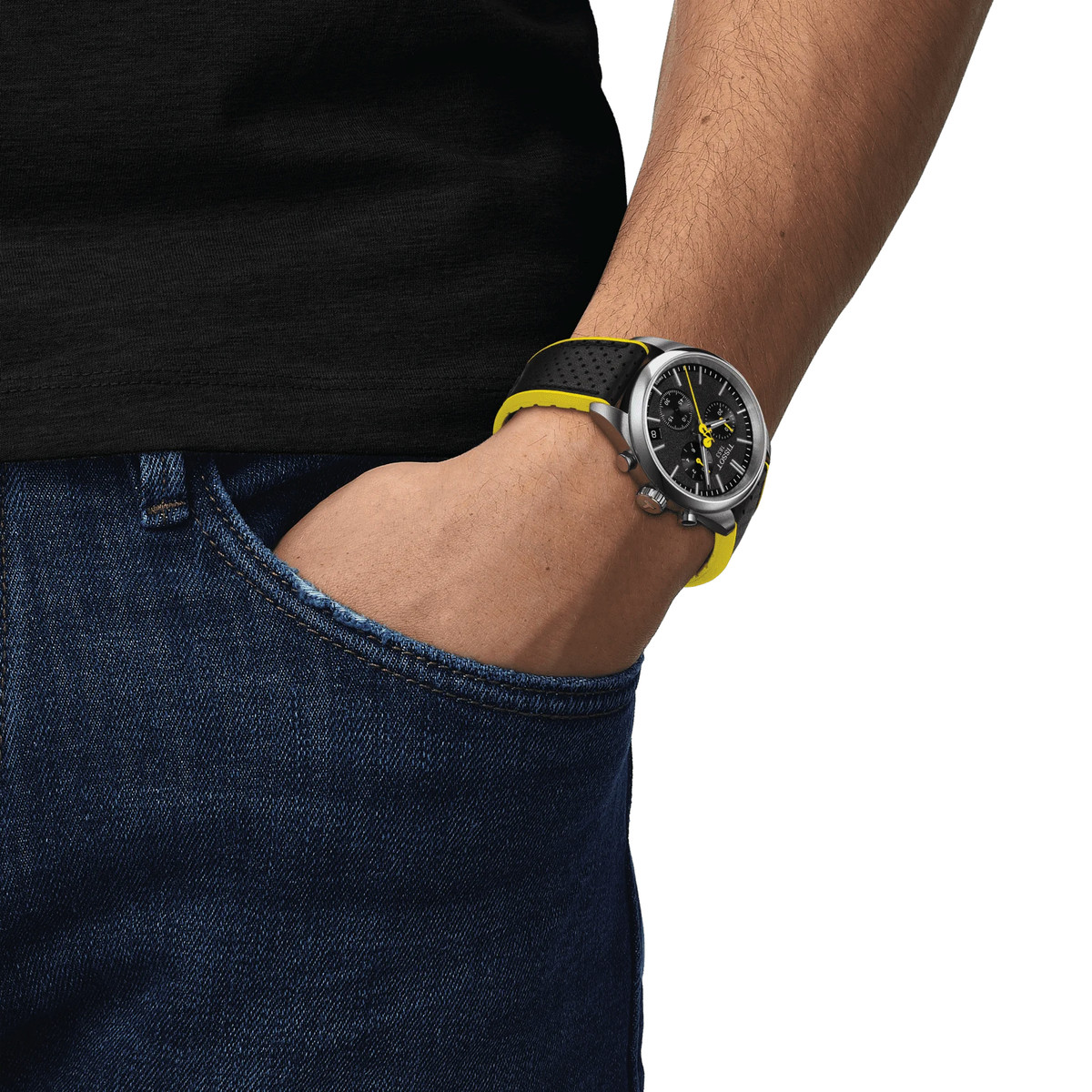 Montre TISSOT T-SPORT PR100 TOUR DE FRANCE homme cadran noir bracelet acier inoxydable - vue porté 1