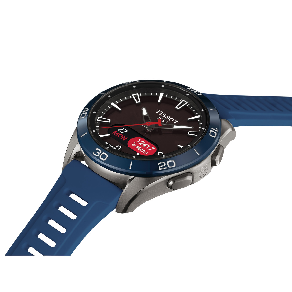 Montre TISSOT T-TOUCH CONNECT SOLAR SPORT homme cadran noir bracelet silicone bleu - vue D1
