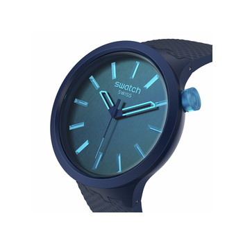 Montre SWATCH Big bold biosourced Indigo glow  homme bracelet matériau biosource bleu