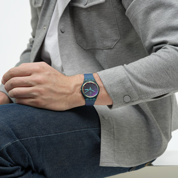 Montre SWATCH New gent Fade to pink biosourced homme bracelet silicone bleu