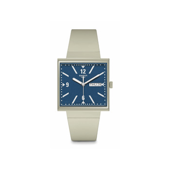 Montre SWATCH Square bioceramic What if beige? homme bracelet matériau biosourcé beige