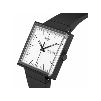 Montre SWATCH Square bioceramic What if black? homme bracelet matériau biosourcé noir