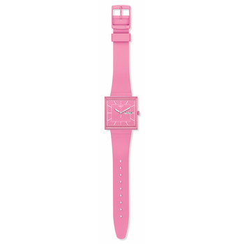 Montre SWATCH Square bioceramic What if rose? homme bracelet matériau biosourcé rose