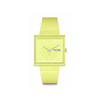 Montre SWATCH Square bioceramic What if lemon? homme bracelet matériau biosourcé jaune