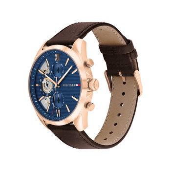 Montre TOMMY HILFIGER baker homme analogique, bracelet cuir marron