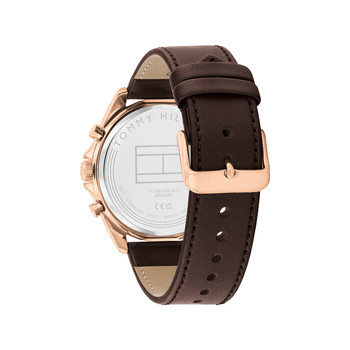 Montre TOMMY HILFIGER baker homme analogique, bracelet cuir marron