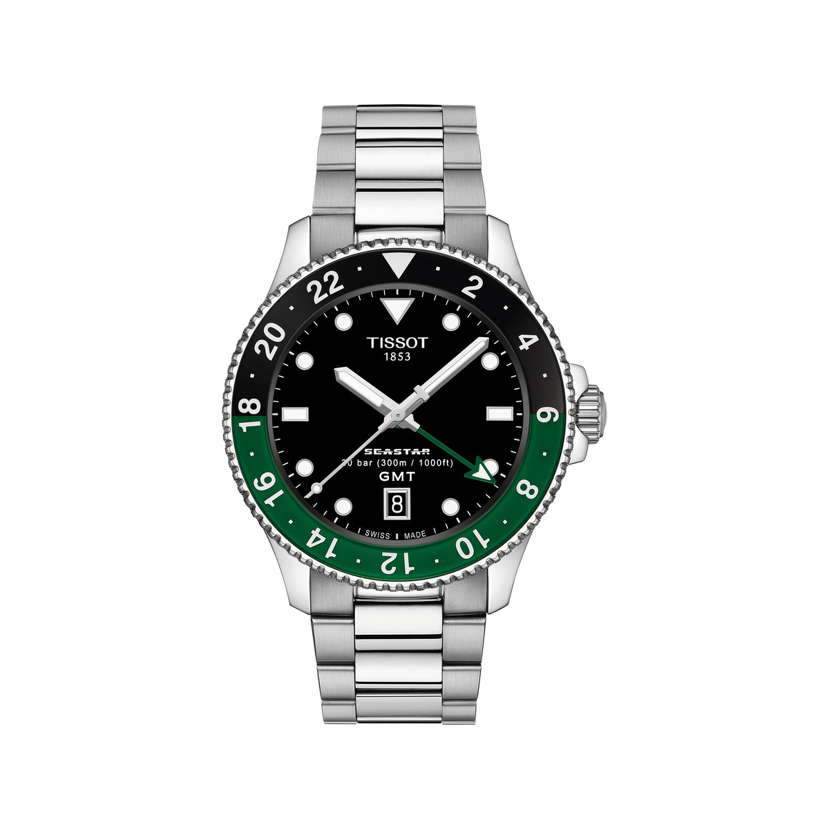 Montre TISSOT T-SPORT SEASTER 1000 GMT homme cadran noir bracelet acier inoxydable