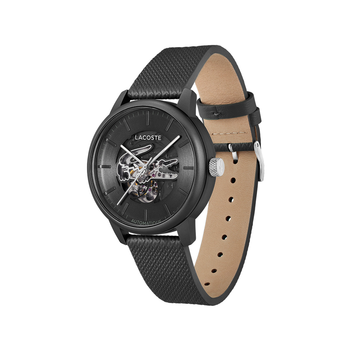 Montre LACOSTE.12.12 automatique homme bracelet cuir noir - vue 2