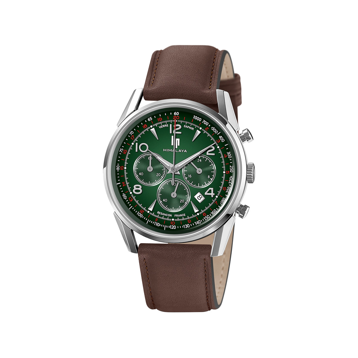 Montre LIP Himalaya chronographe homme cadran vert bracelet cuir marron