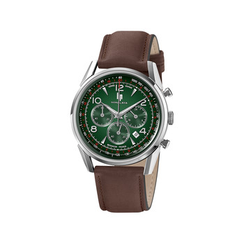 LIP Himalaya chronograaf herenhorloge met groene wijzerplaat en bruine leren band