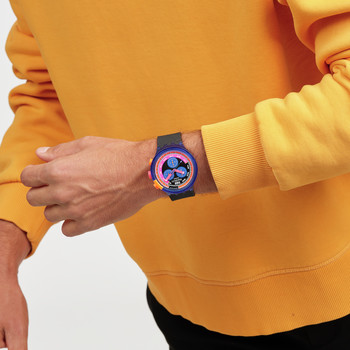 Montre SWATCH neon homme bracelet matériau biosourcé noir