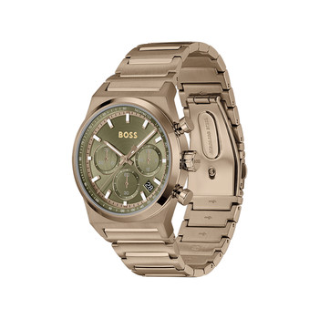 Montre BOSS Candor Chrono homme cadran vert bracelet acier beige