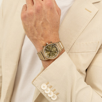 Montre BOSS Candor Chrono homme cadran vert bracelet acier beige