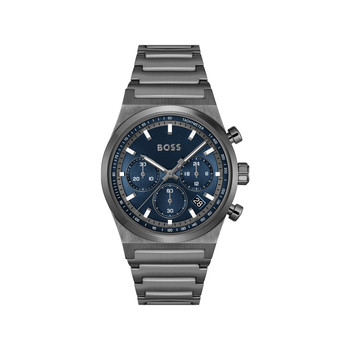 Montre BOSS Candor Chrono homme cadran bleu bracelet acier gris
