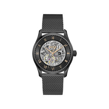 Montre BOSS Principle Skeleton homme noir bracelet milanais