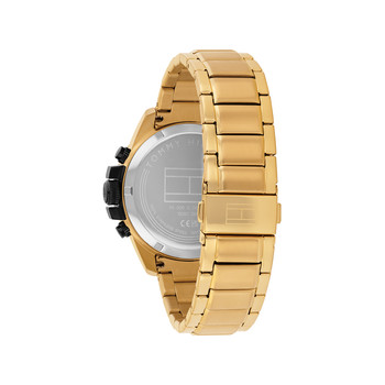 Montre TOMMY HILFIGER homme cadran noir bracelet acier doré jaune