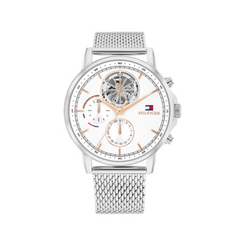 Montre TOMMY HILFIGER Stewart homme cadran blanc bracelet milanais acier