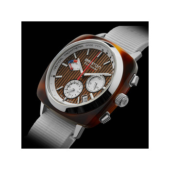 Montre BRISTON homme CLUBMASTER REGATTA cadran marron bracelet nylon blanc