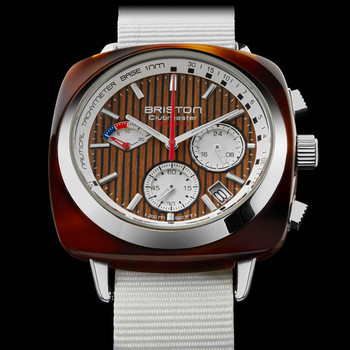 Montre BRISTON homme CLUBMASTER REGATTA cadran marron bracelet nylon blanc