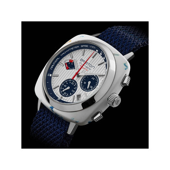 Montre BRISTON homme CLUBMASTER REGATTA cadran blanc bracelet plastique recyclé bleu marine
