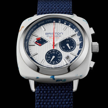 Montre BRISTON homme CLUBMASTER REGATTA cadran blanc bracelet plastique recyclé bleu marine