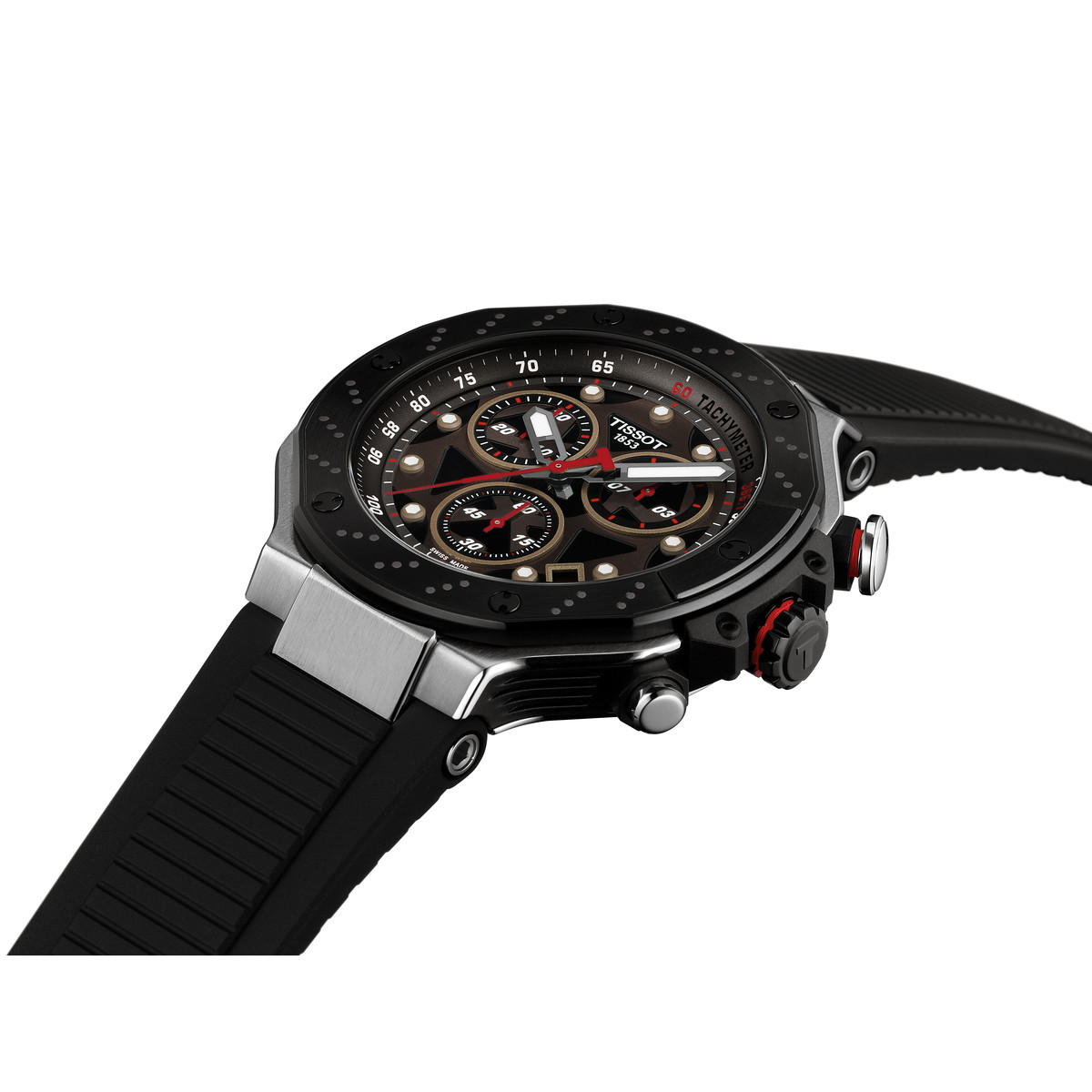 Montre TISSOT t-sport homme bracelet caoutchouc noir - vue D1