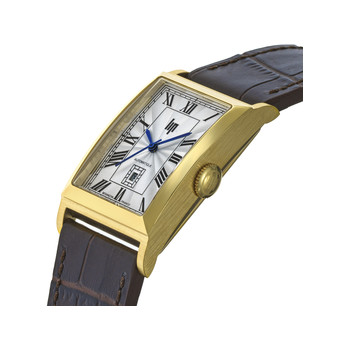 Montre LIP CHURCHILL homme automatique, acier doré bracelet cuir marron