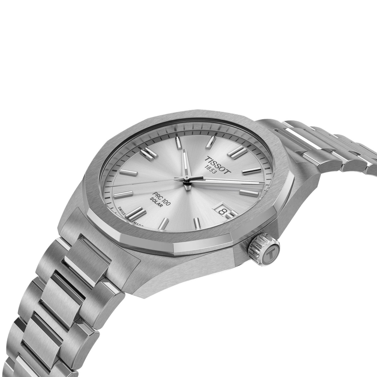 TISSOT PRC 100 SOLAR men's watch grey dial stainless steel bracelet - view D2