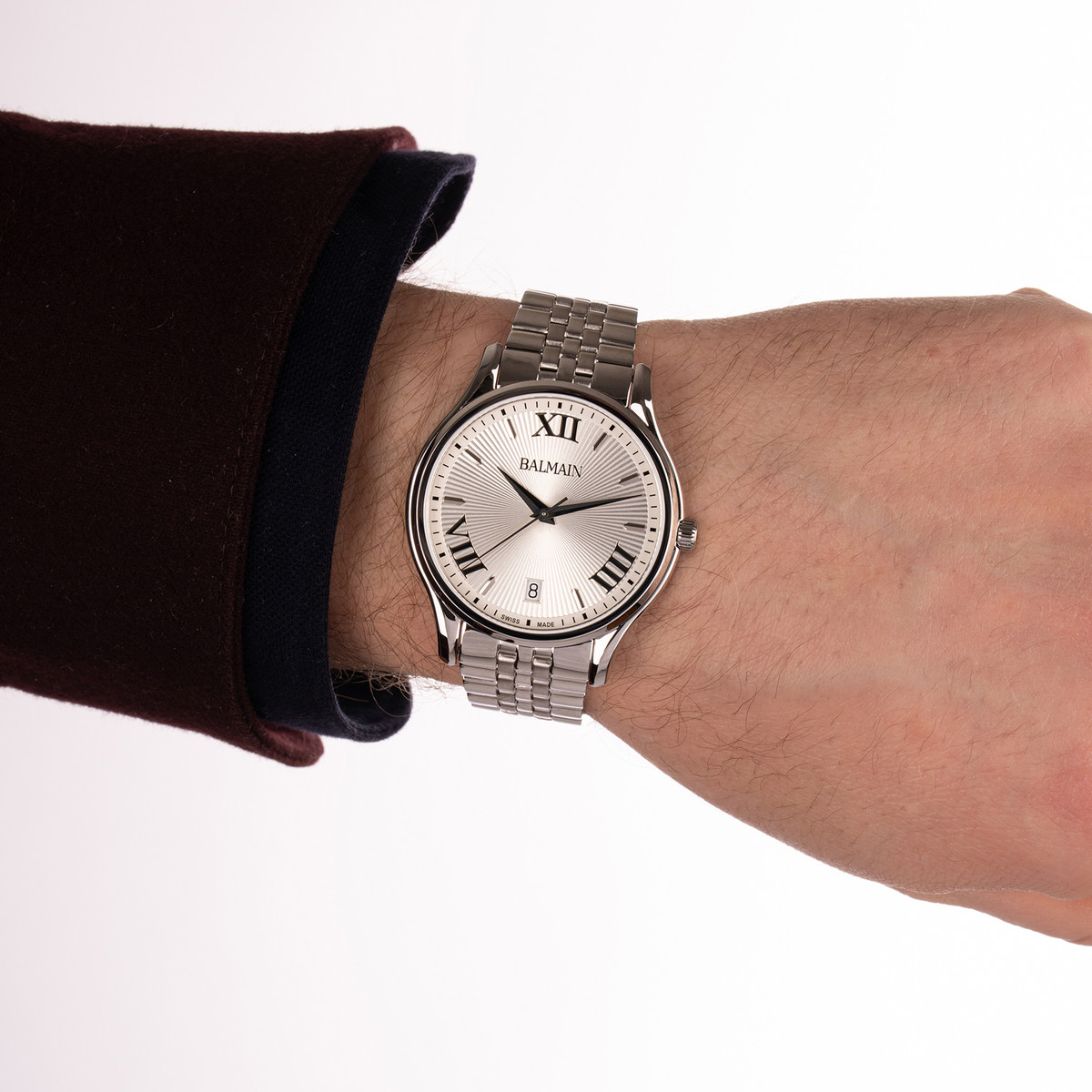 Montre BALMAIN beleganza homme bracelet acier inoxydable gris - vue porté 2