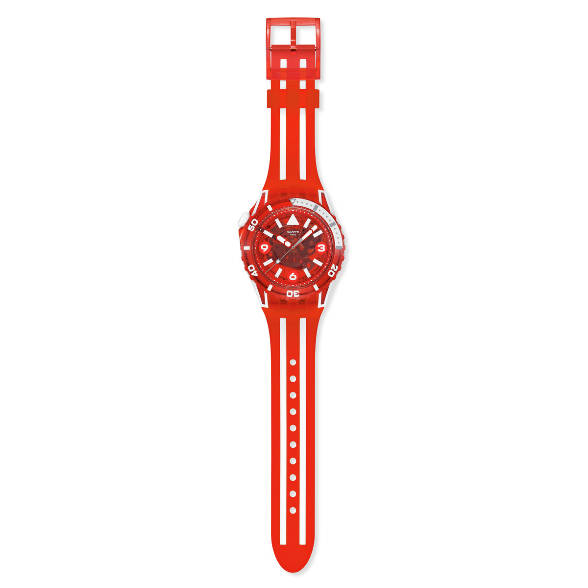 Montre SWATCH scubaqua homme cadran rouge bracelet caoutchouc rouge - vue D1