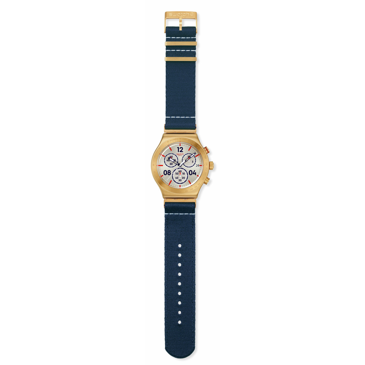 Montre SWATCH essentials homme cadran gris bracelet textile bleu - vue D1