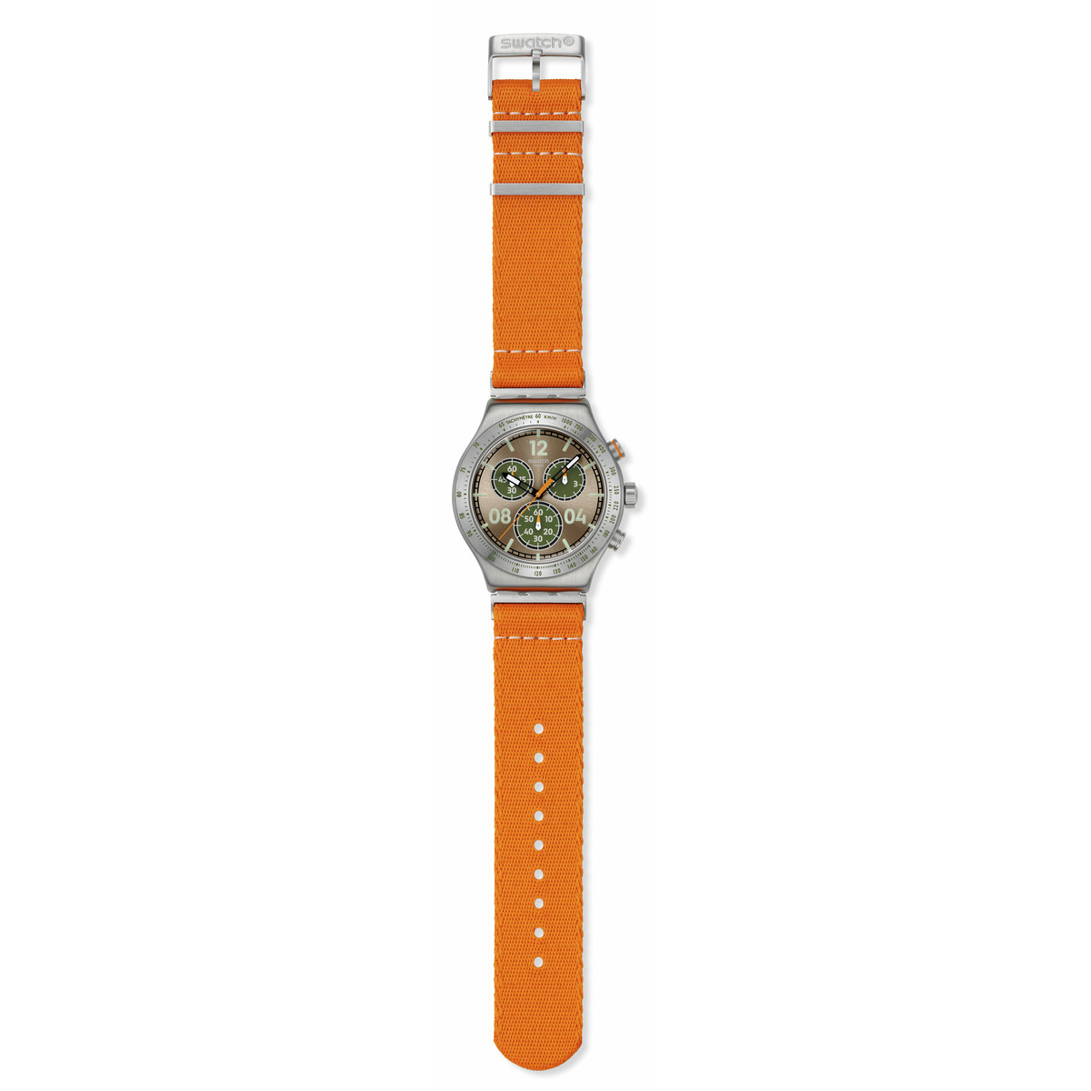 Montre SWATCH essentials homme cadran marron bracelet textile orange - vue D1