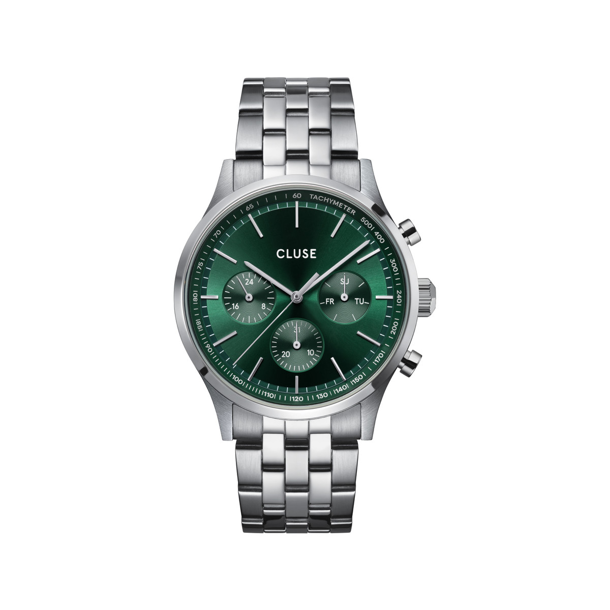 Montre CLUSE Anthéor Multifunction homme cadran vert bracelet acier