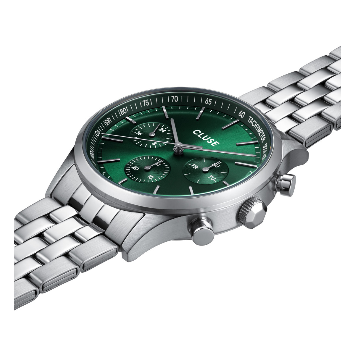 Montre CLUSE Anthéor Multifunction homme cadran vert bracelet acier - vue 2