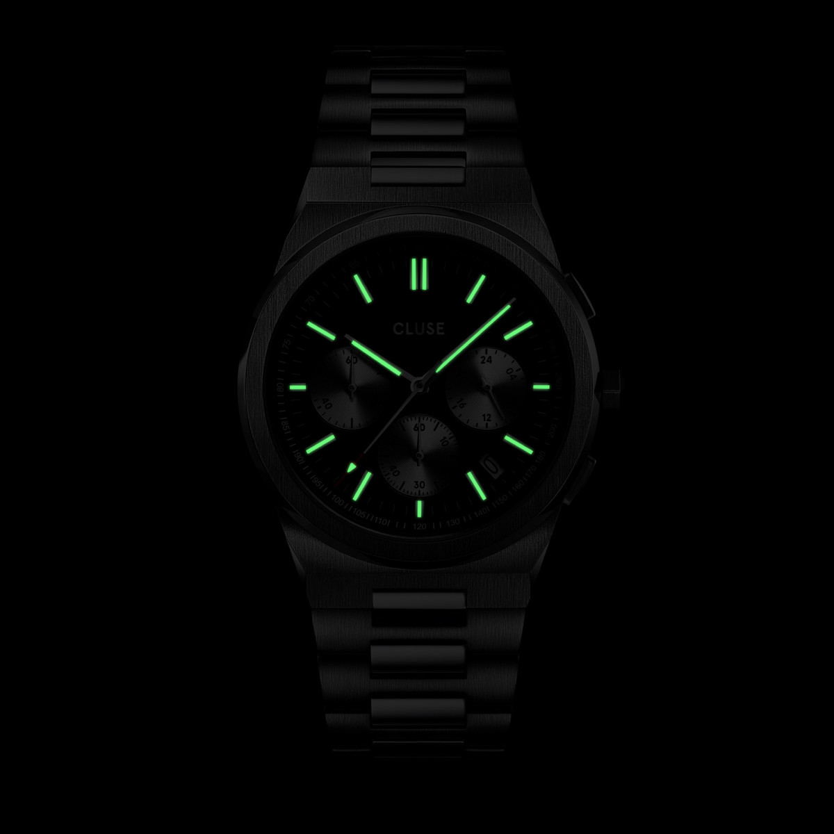 Montre CLUSE Vigoureux Chrono homme cadran noir bracelet acier - vue D1