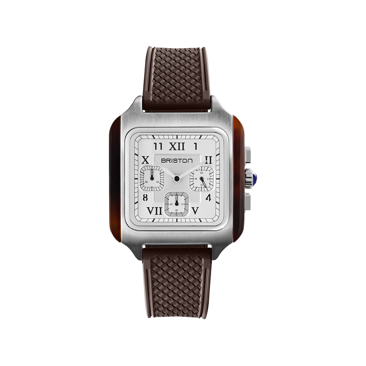 Montre BRISTON Streamliner Kennedy homme cadran blanc bracelet silicone marron