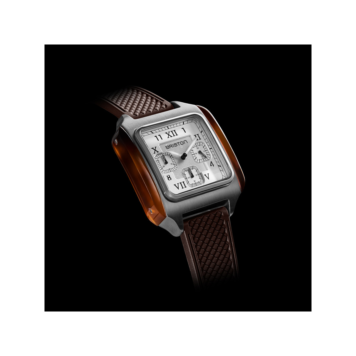 Montre BRISTON Streamliner Kennedy homme cadran blanc bracelet silicone marron - vue 2