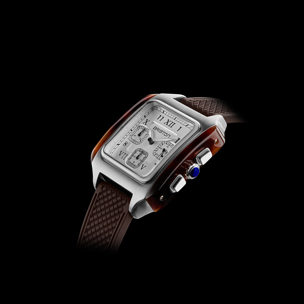 Montre BRISTON Streamliner Kennedy homme cadran blanc bracelet silicone marron - vue D2