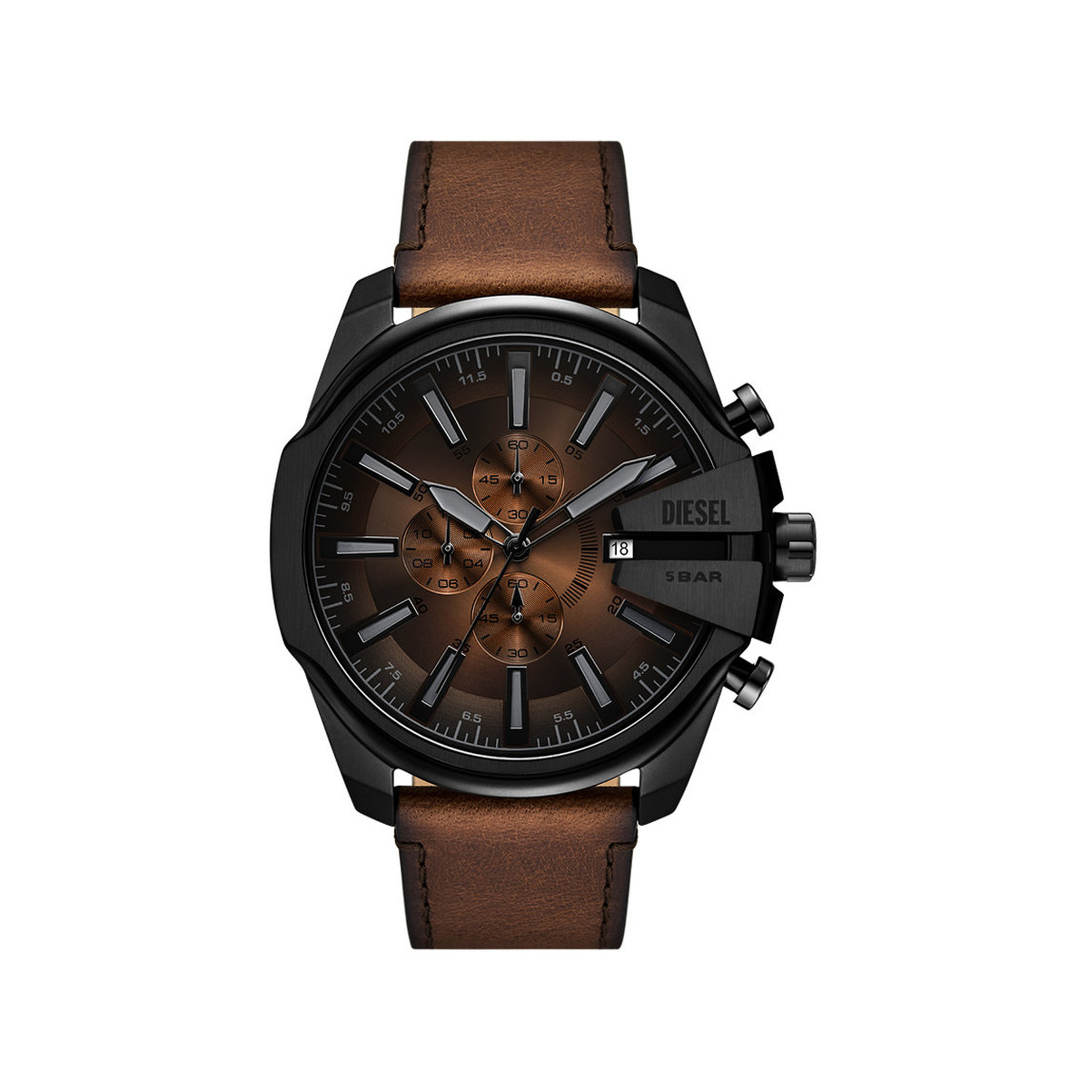DIESEL slim mega chief herenhorloge bruin leren band