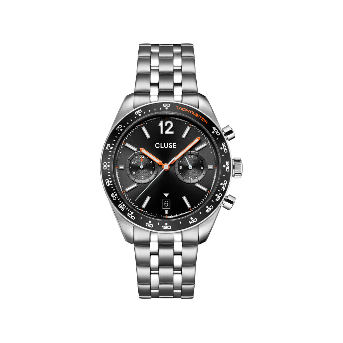 Montre CLUSE ARAVIS Homme cadran noir bracelet acier inoxydable gris clair