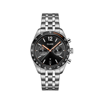 Montre CLUSE ARAVIS Homme cadran noir bracelet acier inoxydable gris clair