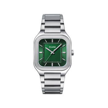Montre CLUSE QUADRUS Homme cadran vert bracelet acier inoxydable gris clair