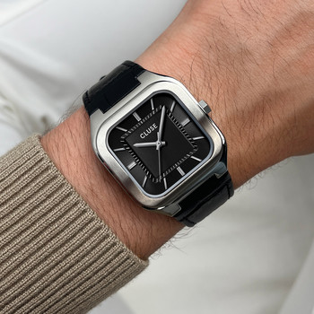 Montre CLUSE QUADRUS Homme cadran noir bracelet cuir noir