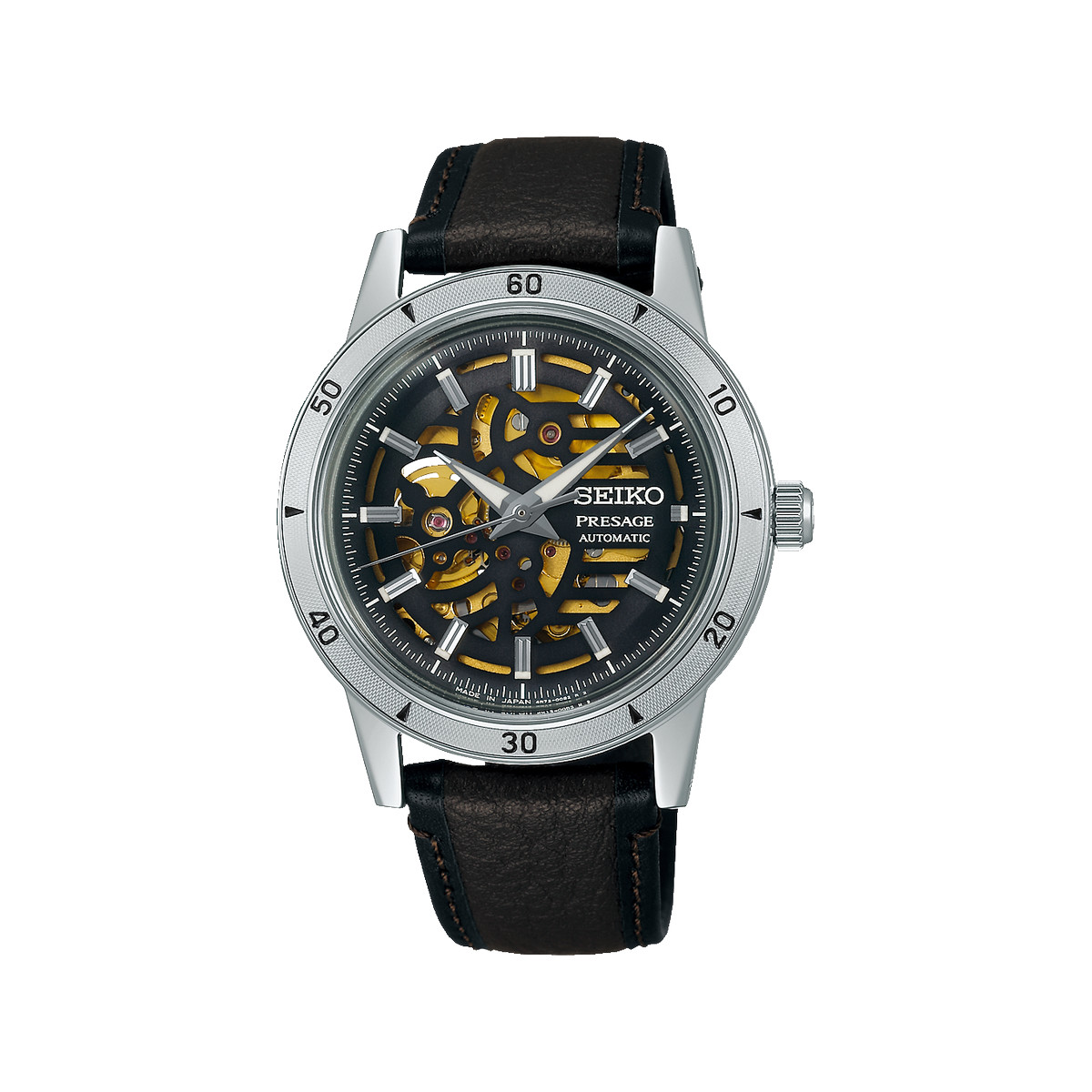 Montre SEIKO presage homme automatique, bracelet cuir marron fonce