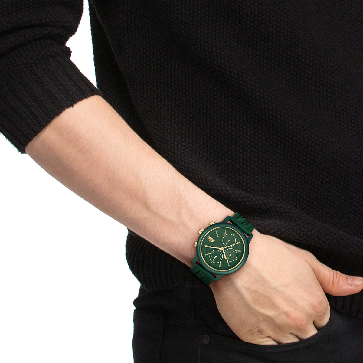 Montre LACOSTE LACOSTE.12.12 move homme bracelet silicone vert - vue porté 1